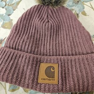 Carhartt Mauve Knit Beanie with Faux Fur Pom